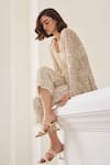 Buy_Label Sanya Gulati_White Silk Organza Sequins, Pearls Open Neck, Designer Jacket And Pant Set _Online_at_Aza_Fashions