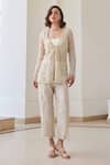 Buy_Label Sanya Gulati_White Silk Organza Sequins, Pearls Open Neck, Designer Jacket And Pant Set _at_Aza_Fashions