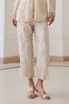 Label Sanya Gulati_White Silk Organza Sequins, Pearls Open Neck, Designer Jacket And Pant Set _at_Aza_Fashions