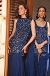 Buy_Label Sanya Gulati_Teal Georgette Cut Work, Beads, Sequins Blue Pre-draped Saree With Bodysuit 