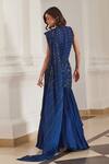 Shop_Label Sanya Gulati_Teal Georgette Cut Work, Beads, Sequins Blue Pre-draped Saree With Bodysuit _at_Aza_Fashions