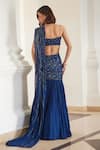 Shop_Label Sanya Gulati_Teal Georgette Sequins, Beads Square Neck Blue Pre-draped Saree Set _at_Aza_Fashions