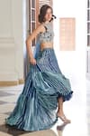 Label Sanya Gulati_Teal Georgette Zari, Gota Patti, Sequins Round Blue Embellished Lehenga Set _Online_at_Aza_Fashions