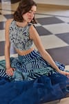 Buy_Label Sanya Gulati_Teal Georgette Zari, Gota Patti, Sequins Round Blue Embellished Lehenga Set _Online_at_Aza_Fashions