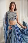 Shop_Label Sanya Gulati_Teal Georgette Zari, Gota Patti, Sequins Round Blue Embellished Lehenga Set _Online_at_Aza_Fashions