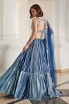 Shop_Label Sanya Gulati_Teal Georgette Zari, Gota Patti, Sequins Round Blue Embellished Lehenga Set _at_Aza_Fashions