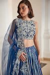 Buy_Label Sanya Gulati_Teal Georgette Zari, Gota Patti, Sequins Round Blue Embellished Lehenga Set 