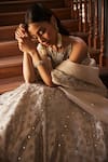 Buy_Label Sanya Gulati_Ivory Silk, Tissue Zari, Mirrors, Sequins, Pearls Gold Embellished Lehenga Set _Online_at_Aza_Fashions
