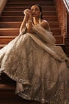 Shop_Label Sanya Gulati_Ivory Silk, Tissue Zari, Mirrors, Sequins, Pearls Gold Embellished Lehenga Set _Online_at_Aza_Fashions