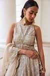Label Sanya Gulati_Ivory Silk, Tissue Zari, Mirrors, Sequins, Pearls Gold Embellished Lehenga Set _at_Aza_Fashions
