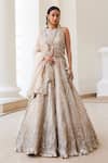 Buy_Label Sanya Gulati_Ivory Silk, Tissue Zari, Mirrors, Sequins, Pearls Gold Embellished Lehenga Set _at_Aza_Fashions