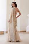 Label Sanya Gulati_Ivory Silk, Tissue Sequins, Mirrors, Cut Work Gold Pre-draped Saree Set _Online_at_Aza_Fashions