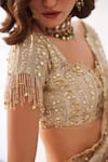 Buy_Label Sanya Gulati_Ivory Silk, Tissue Sequins, Mirrors, Cut Work Gold Pre-draped Saree Set 