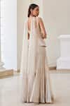Label Sanya Gulati_Ivory Silk, Tissue Sequins, Pearls Square Neck Gold Embellished Kurta Set _Online_at_Aza_Fashions