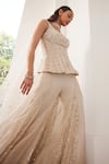 Shop_Label Sanya Gulati_Ivory Silk, Tissue Sequins, Pearls Square Neck Gold Embellished Kurta Set _Online_at_Aza_Fashions