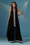 Buy_Two Sisters By Gyans_Black Georgette Sequins V-neck Designer Straight Kurta Set _at_Aza_Fashions
