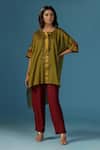 Buy_Two Sisters By Gyans_Green Chanderi Cotton Round Neck Kaftan And Pant Set _at_Aza_Fashions