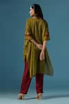 Shop_Two Sisters By Gyans_Green Chanderi Cotton Round Neck Kaftan And Pant Set _at_Aza_Fashions