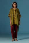 Two Sisters By Gyans_Green Chanderi Cotton Round Neck Kaftan And Pant Set _Online_at_Aza_Fashions