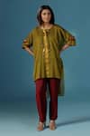 Shop_Two Sisters By Gyans_Green Chanderi Cotton Round Neck Kaftan And Pant Set _Online_at_Aza_Fashions