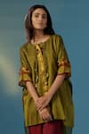 Buy_Two Sisters By Gyans_Green Chanderi Cotton Round Neck Kaftan And Pant Set 
