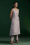 Buy_Two Sisters By Gyans_Gray Embroidery, Beads Round Neck, Grey Kurta Set With Jacket _Online_at_Aza_Fashions