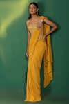 Buy_Two Sisters By Gyans_Yellow Lycra Sequins, Embroidery Square Neck Pre-draped Saree With Blouse _at_Aza_Fashions