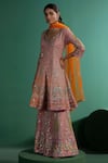 Buy_Two Sisters By Gyans_Pink Silk Sequins, Embroidery V-neck Kurta Set _Online_at_Aza_Fashions