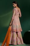 Two Sisters By Gyans_Pink Silk Sequins, Embroidery V-neck Kurta Set _Online_at_Aza_Fashions