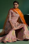 Two Sisters By Gyans_Pink Silk Sequins, Embroidery V-neck Kurta Set _at_Aza_Fashions
