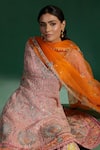 Shop_Two Sisters By Gyans_Pink Silk Sequins, Embroidery V-neck Kurta Set 