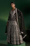 Buy_Two Sisters By Gyans_Black Silk Sequins, Embroidery V-neck Kurta Lehenga Set _at_Aza_Fashions