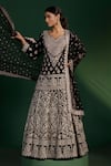 Shop_Two Sisters By Gyans_Black Silk Sequins, Embroidery V-neck Kurta Lehenga Set _Online_at_Aza_Fashions