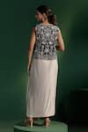 Shop_Two Sisters By Gyans_Navy Silk, Satin Embroidery V-neck Blue Dhoti Skirt And Jacket Set _at_Aza_Fashions