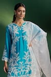 Shop_Two Sisters By Gyans_Blue Silk, Satin, Organza Embroidery Split V-neck Kurta Set 