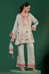 Buy_Two Sisters By Gyans_Gray Tissue Beads Round Neck Embroidered Grey Kurta Set _Online_at_Aza_Fashions