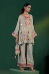 Two Sisters By Gyans_Gray Tissue Beads Round Neck Embroidered Grey Kurta Set _at_Aza_Fashions