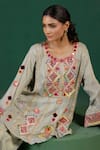 Buy_Two Sisters By Gyans_Gray Tissue Beads Round Neck Embroidered Grey Kurta Set 