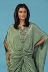 Shop_Two Sisters By Gyans_Green Crepe Beads, Embroidery V-neck Designer Kaftan Set _Online_at_Aza_Fashions