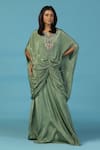 Buy_Two Sisters By Gyans_Green Crepe Beads, Embroidery V-neck Designer Kaftan Set _at_Aza_Fashions