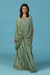 Two Sisters By Gyans_Green Crepe Beads, Embroidery V-neck Designer Kaftan Set _at_Aza_Fashions