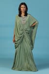 Shop_Two Sisters By Gyans_Green Crepe Beads, Embroidery V-neck Designer Kaftan Set 