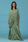 Two Sisters By Gyans_Green Crepe Beads, Embroidery V-neck Designer Kaftan Set _Online