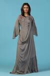 Buy_Two Sisters By Gyans_Gray Chiffon Embroidery Round Neck Grey Gown _at_Aza_Fashions