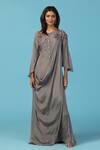 Two Sisters By Gyans_Gray Chiffon Embroidery Round Neck Grey Gown _Online_at_Aza_Fashions
