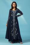 Buy_Two Sisters By Gyans_Navy Georgette Sequins, Beads, Embroidery Round Neck Blue Anarkali Set _at_Aza_Fashions