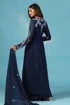 Shop_Two Sisters By Gyans_Navy Georgette Sequins, Beads, Embroidery Round Neck Blue Anarkali Set _at_Aza_Fashions
