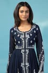 Two Sisters By Gyans_Navy Georgette Sequins, Beads, Embroidery Round Neck Blue Anarkali Set _Online_at_Aza_Fashions
