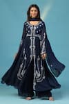 Buy_Two Sisters By Gyans_Navy Georgette Sequins, Beads, Embroidery Round Neck Blue Anarkali Set _Online_at_Aza_Fashions