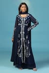 Shop_Two Sisters By Gyans_Navy Georgette Sequins, Beads, Embroidery Round Neck Blue Anarkali Set _Online_at_Aza_Fashions